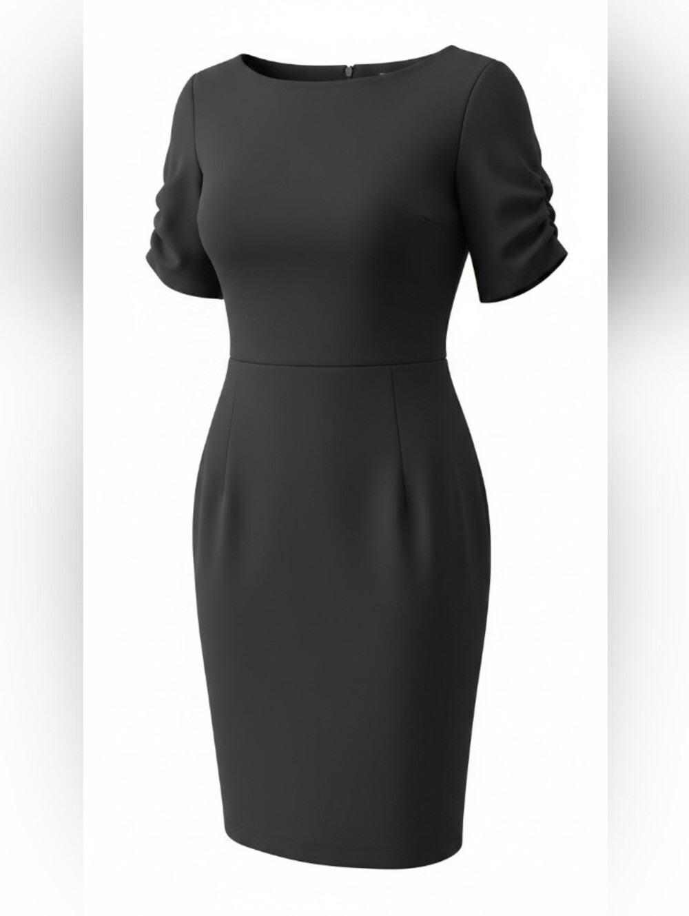 Ann Taylor Black Midi Sheath Dress with Ruched Short Sleeves SZ 2 P NWT